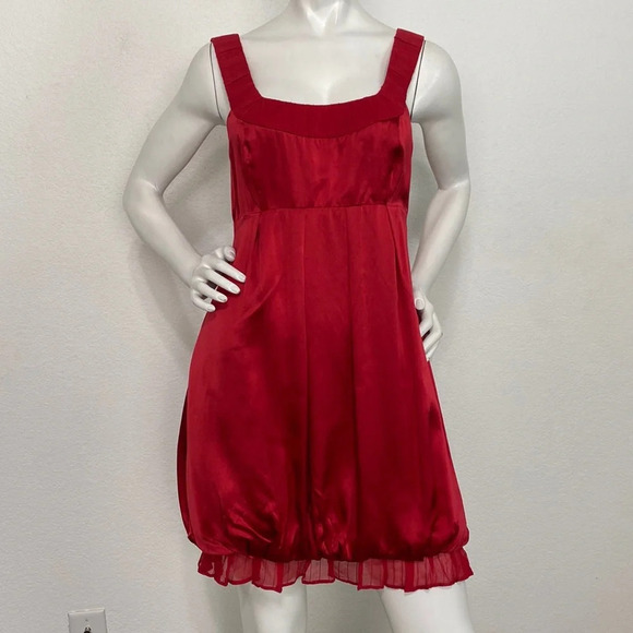 A/X Armani Exchange Red Romantic Silk Party Preppy Bubble Mini Dress Size 4 - Picture 1 of 12